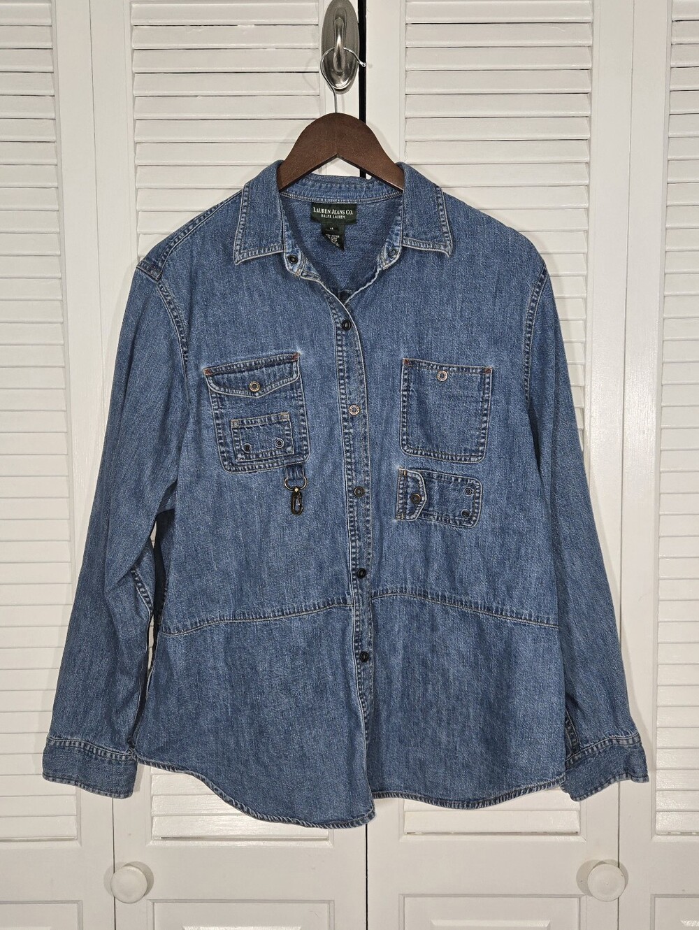 Lauren Jeans Co Ralph Lauren 90s Vintage Denim Utility Shirt Pockets Sz 16